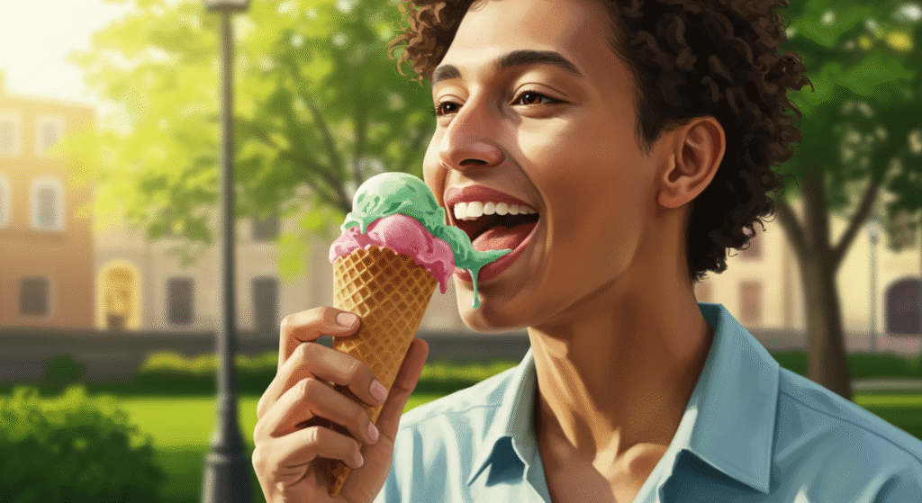 A person eating ice cream